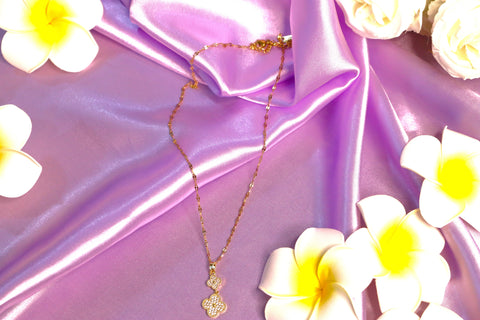 Sparkles4u Double Four Clover Leaf Pendant Gold Chain Necklace, Crystal Accents, Fashion Jewellery for Women and Girls