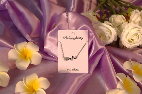 Sparkles4u Silver Plated American Diamond Heartbeat Necklace Chain for Women and Girl