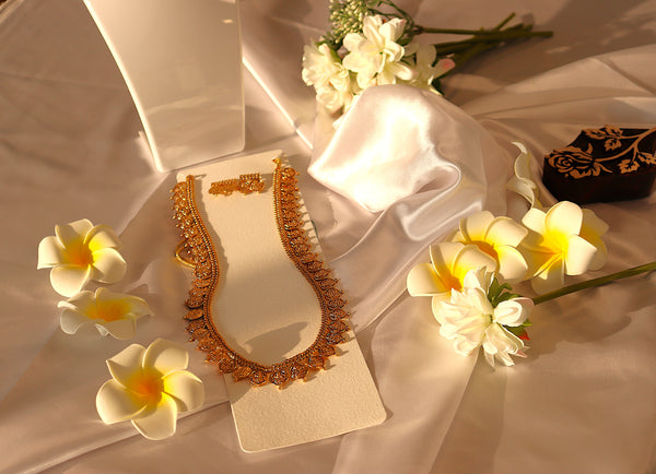 Nitya Kundan Heritage Gold-Plated Bridal Jewelry Set Long Jewelry Set Traditional Jewelry Antique Necklace Set with Earrings For Women