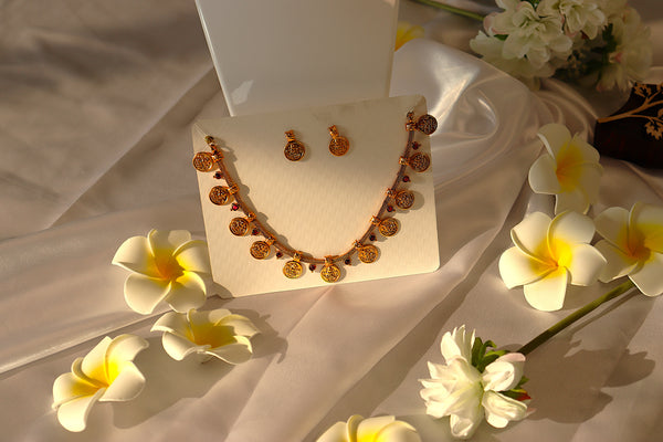 Nitya Kundan Eternal Glow Gold-Plated Pink stone studded Chokar Jewelry Set Traditional Jewelry Set Antique Necklace Set with Earrings  for Women