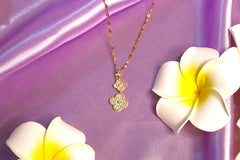 Sparkles4u Double Four Clover Leaf Pendant Gold Chain Necklace, Crystal Accents, Fashion Jewellery for Women and Girls