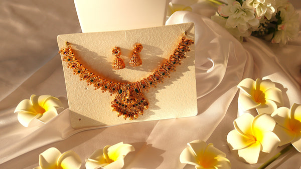 Nitya Kundan Graceful Gold-Plated Pink and Green studded chokar Jewelry Set  Antique Necklace Set with Earrings For Women