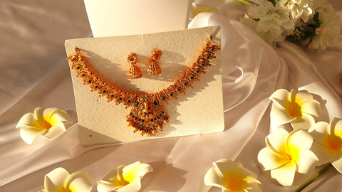 Nitya Kundan Graceful Gold-Plated Pink and Green studded chokar Jewelry Set  Antique Necklace Set with Earrings For Women