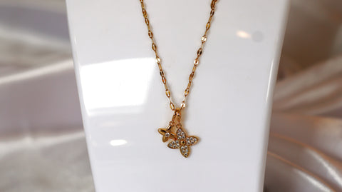 Sparkles4u Elegant Double Flower Pendant Gold Chain Necklace, Crystal Accents, Fashion Jewellery for Women and Girls