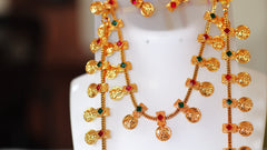 Nitya Kundan Green Synthetic Stone Studded Gold Plated Long Necklace with Choker & Earrings Set Ethnic Jewellery for Women