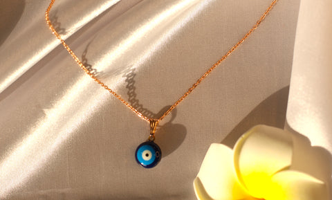 Sparkles4u Long tiantian Women's and Girl's Turkish Glass Gold Chain Evil Eye Lucky Protection Necklace- Blue