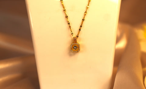 Sparkles4u Gold Plated Cubical Pendant with Diamond Necklace for Women and Girls
