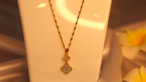Sparkles4u Double Four Clover Leaf Pendant Gold Chain Necklace, Crystal Accents, Fashion Jewellery for Women and Girls
