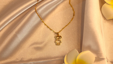 Sparkles4u Gold Teddy Bear Pendant Necklace with Crystal Charm, Cute Lightweight Jewellery for Women and Girls