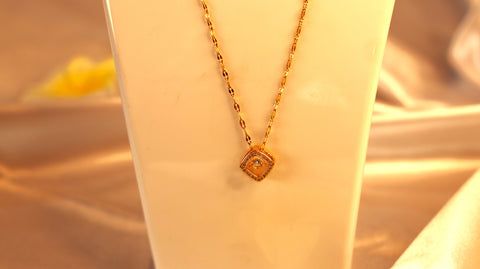Sparkles4u Gold Plated American Diamond Studded Square Shape Pendant Necklace Chain Stylish Jewellery Gift for Women/ Wife/ Girlfriend