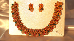 Nitya Kundan Divine Gold-Plated Indian Wedding Set pink and green stone studded Chokar Jewelry Set Traditional Jewelry Set Antique Necklace Set with Earrings  for Women