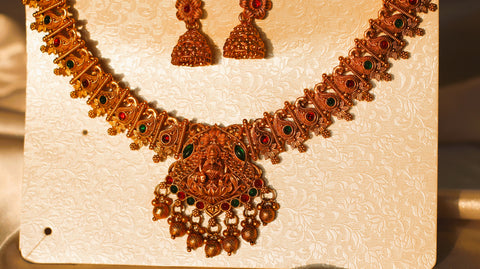 Nitya Kundan Graceful Gold-Plated Pink and Green studded chokar Jewelry Set  Antique Necklace Set with Earrings For Women