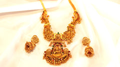 Nitya Kundan Traditional Rani Haar Laxmi Mata design Jewelry Set, Studded with Pink And Green stone, Necklace for Women