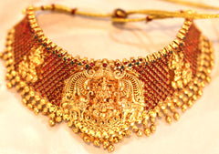Nitya Kundan Laxmi mata design Temple Jewellery Set for women Traditional red and Green Temple Choker Necklace Set/Jewellery Set with Earrings for Women