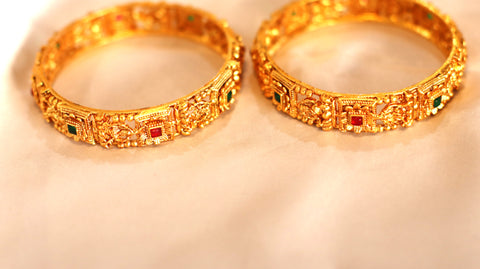 Nitya Kundan Bangle Royal Style Broad Golden Antique Kada Bangle Jewellery Combo Of 2 For Girls & Women