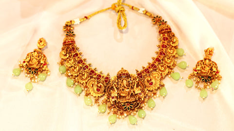 Nitya Kundan Lord Ganesha design Necklace Set for Women with Earrings for Girls and Women Stylish, Antique Jewellery set