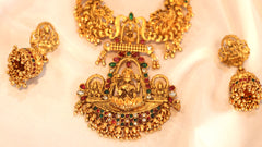 Nitya Kundan Traditional Rani Haar Laxmi Mata design Jewelry Set, Studded with Pink And Green stone, Necklace for Women