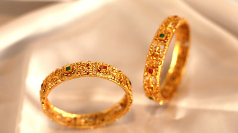 Nitya Kundan Bangle Royal Style Broad Golden Antique Kada Bangle Jewellery Combo Of 2 For Girls & Women