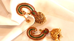 Nitya Kundan Designer Ear Cuff/ Kanphool Jhumki Earrings for Women | Antique Temple Jewelry with Pink & Emerald Stones | Festive & Bridal Earrings