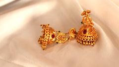 Nitya Kundan Dome Shaped Temple Jhumka Earrings for Women & Girls Traditional pink Stone Bridal Jewellery