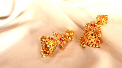 Nitya Kundan Pearls Rani Pink Dazzling Stones Ethnic Jhumka Earring For Women