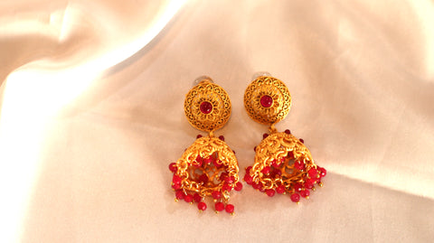 Nitya Kundan Pink Stone Round Jhumka Earrings Dome Shaped Traditional For Women