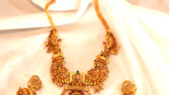 Nitya Kundan Traditional Rani Haar Laxmi Mata design Jewelry Set, Studded with Pink And Green stone, Necklace for Women