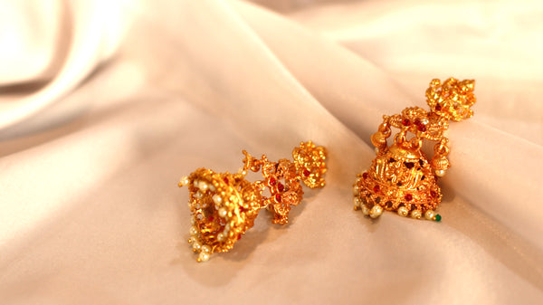 Nitya Kundan Pearls Rani Pink Dazzling Stones Ethnic Jhumka Earring For Women