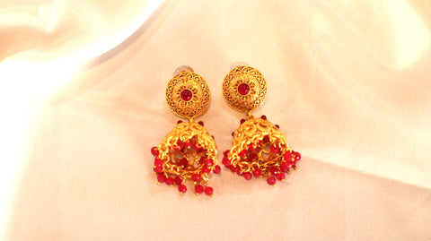 Nitya Kundan Pink Stone Round Jhumka Earrings Dome Shaped Traditional For Women