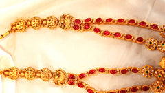 Nitya Kundan Pink stone with goddess laxmi mata design Stylish Long Design Necklace with earrings Wedding Traditional Jewellery Set For Women